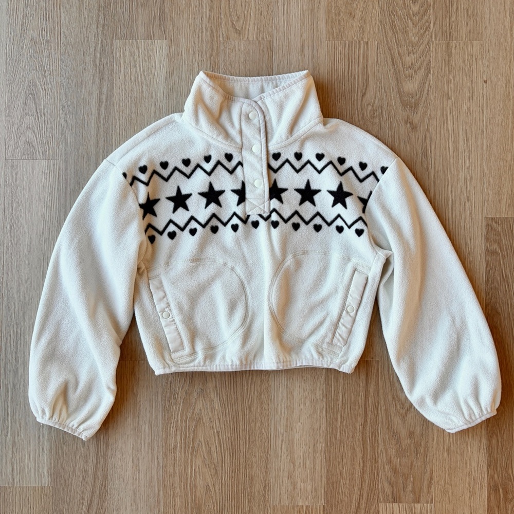 Old Navy Cream Fleece Pullover with Black Star Motif